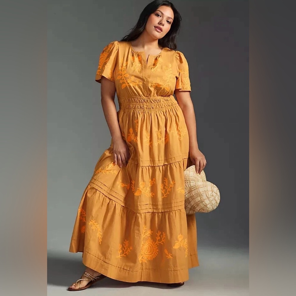 Anthropologie Somerset Embroidered Tiered Maxi Dress